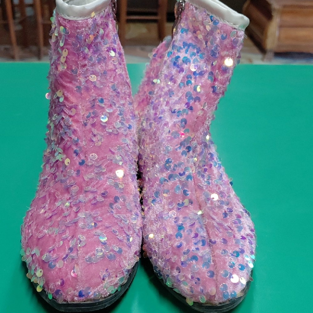 Pink Sequin Ankle Booties